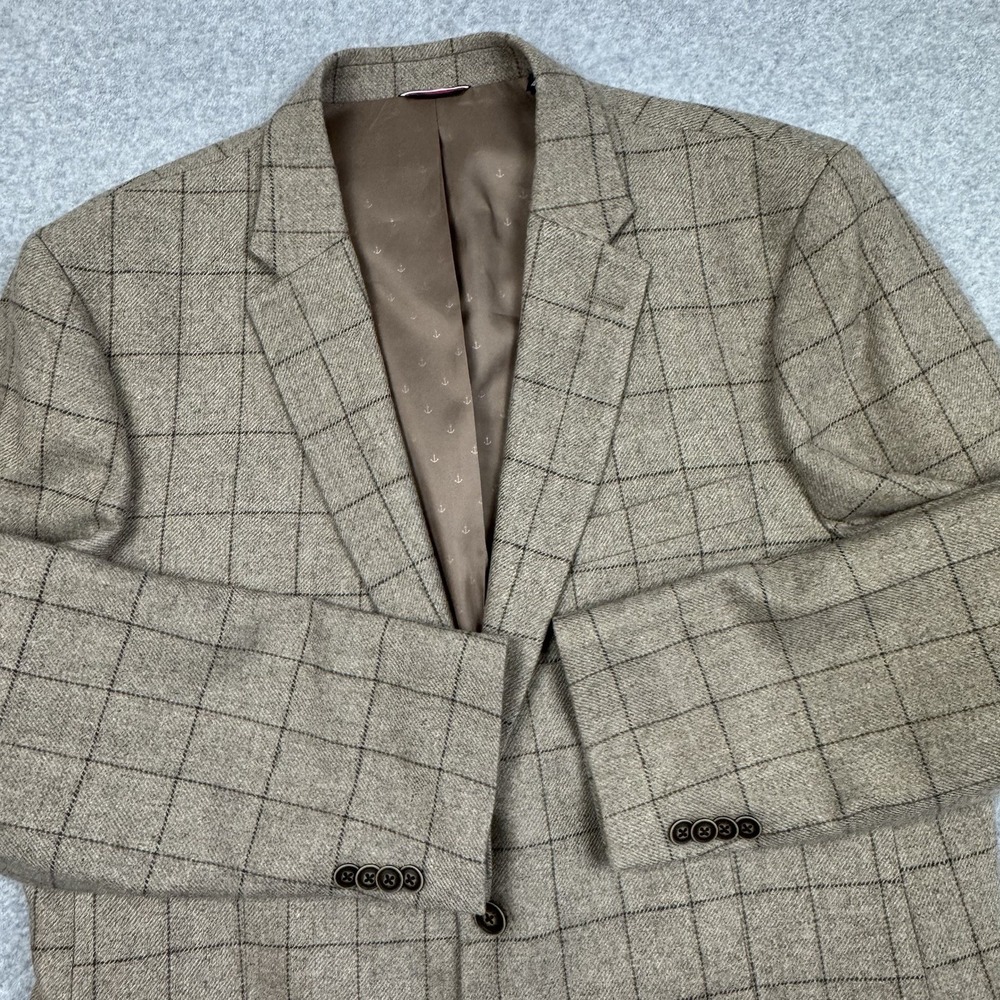 Tommy Hilfiger Wool‎ Blend Windowpane Blazer Mens 44L Double Vent Suit Jacket